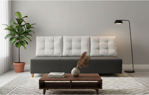 SOFA KANAPA OLA kolor SZARY z funkcją spania sprężyny pojemnik